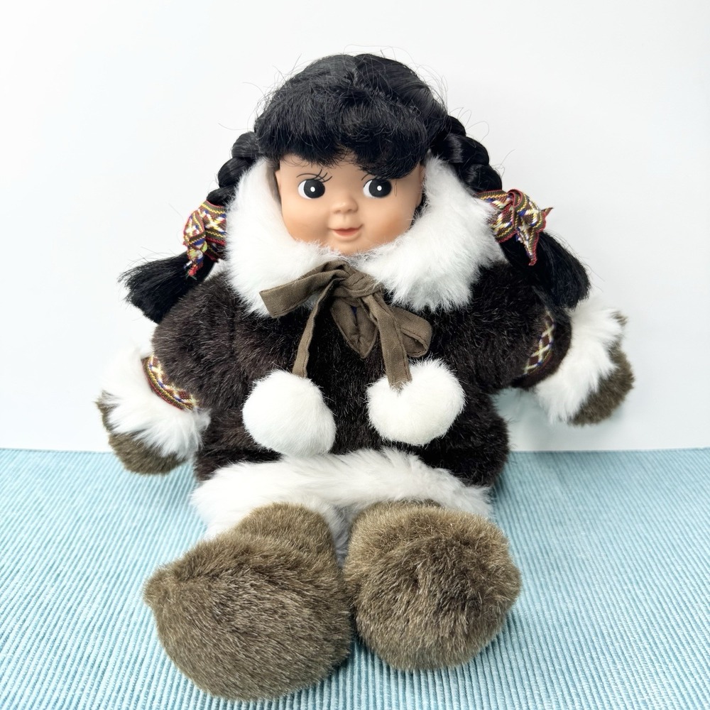 Arctic Circle Alaskan Friends Eskimo Girl 11" Plush Beanbag Doll Plastic Face